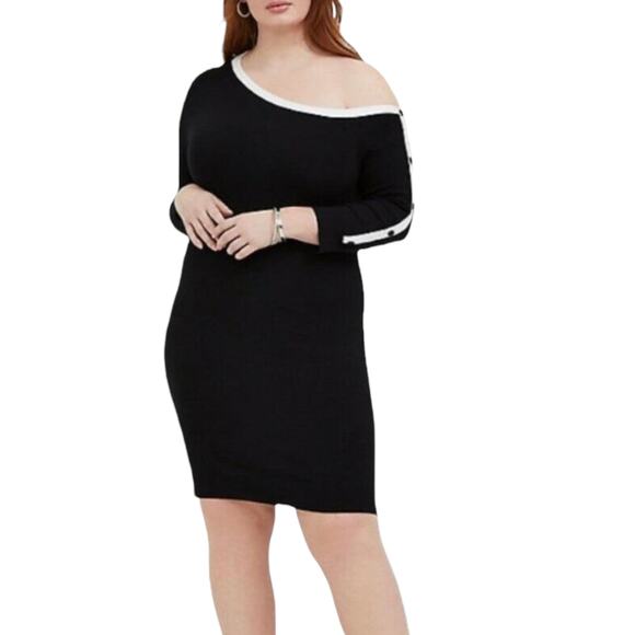 NEW Torrid‎ Black One Shoulder Black Classic Basic Sweater Dress Fall Winter 1XL - Picture 1 of 6